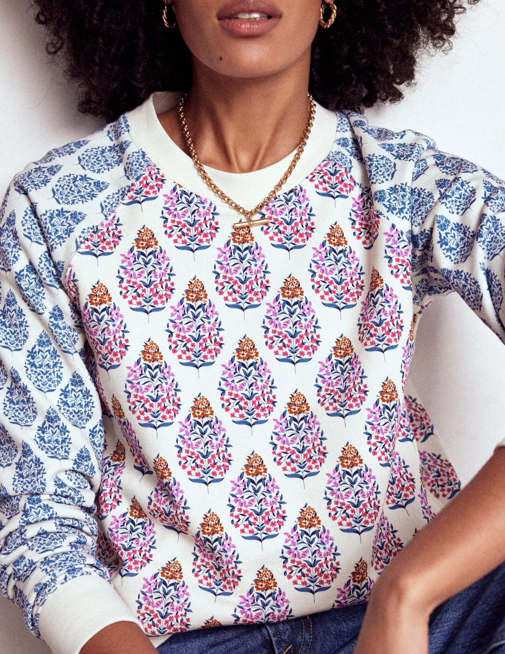 Rosa Printed Sweatshirt-Multi, Wildflower Bouquet Summer Polo