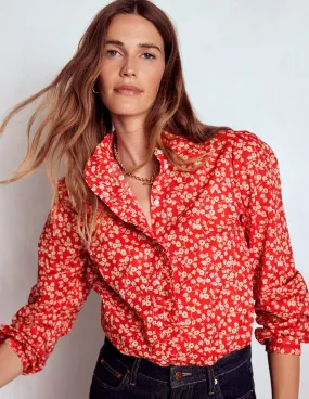 Heather Effect Finish Wrinkle Resistant Finish Helena Cotton Top-Cranberry Red, Delicate Vine