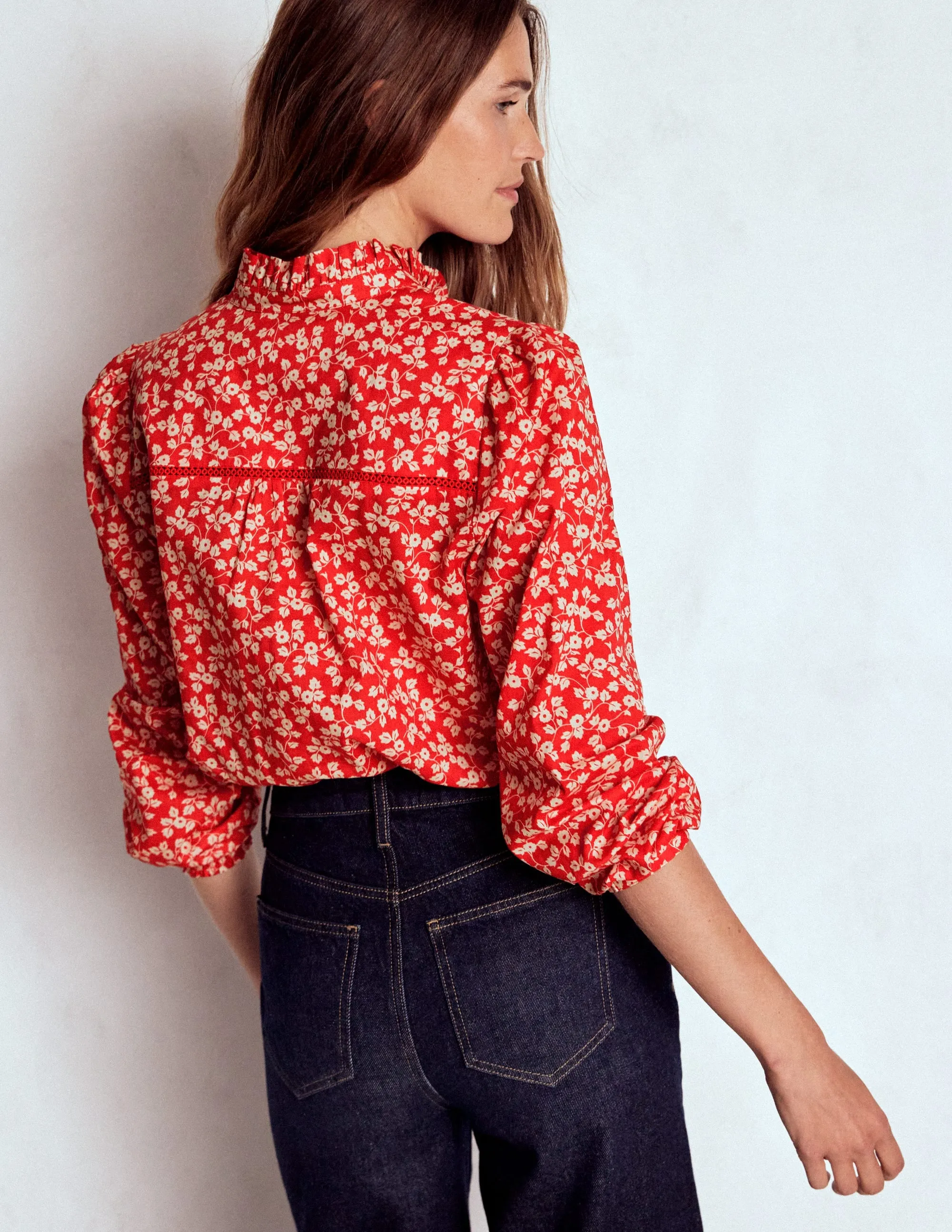 preshrunk Helena Cotton Top-Cranberry Red, Delicate Vine