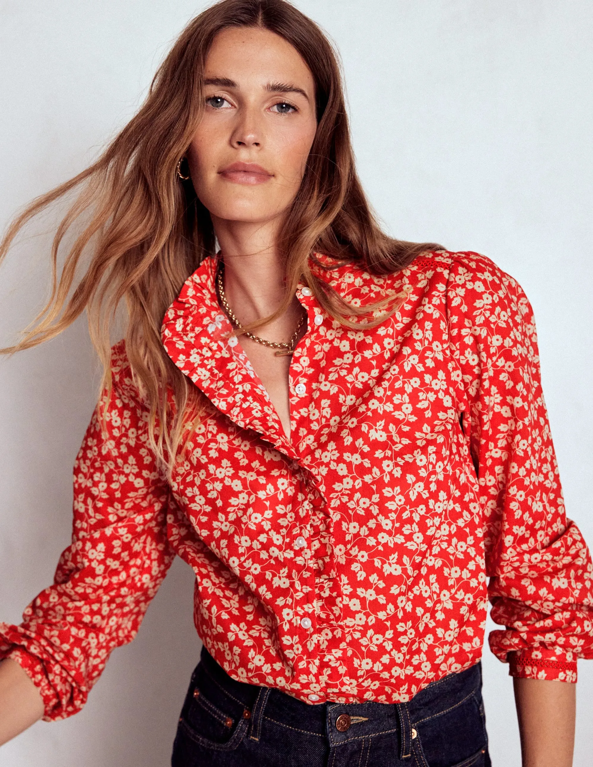 Heather Effect Finish Wrinkle Resistant Finish Helena Cotton Top-Cranberry Red, Delicate Vine