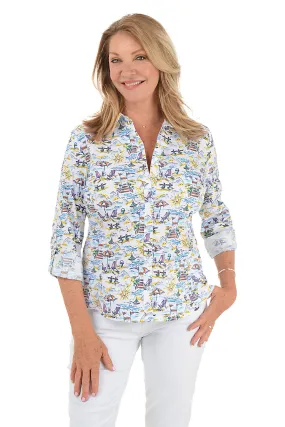 Water resistant coating Reinforced Seams Beach Scene Side Knit Shirt