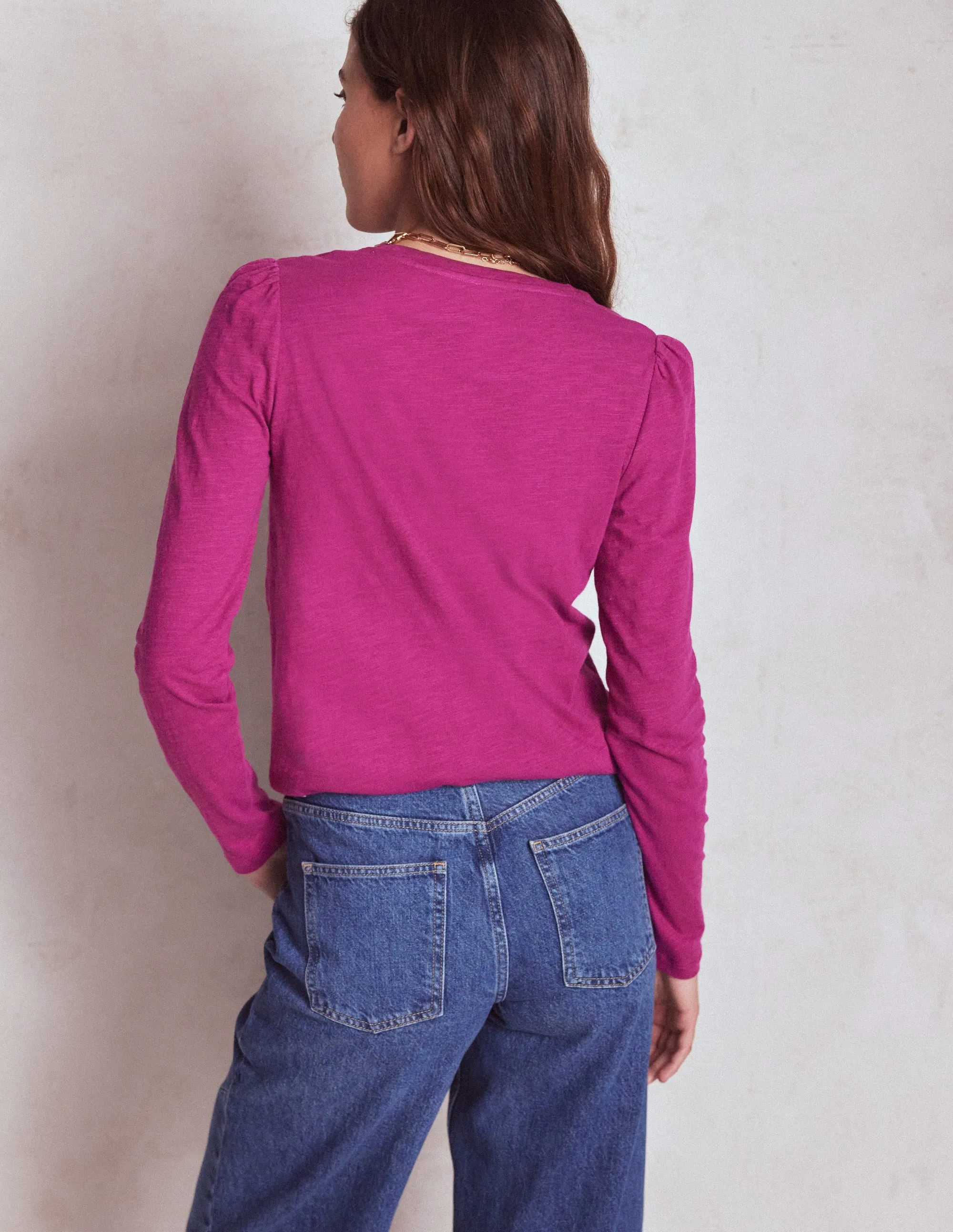 Cotton Crew Long Sleeve Top-Rich Magenta Casual Tank StretchTechnology