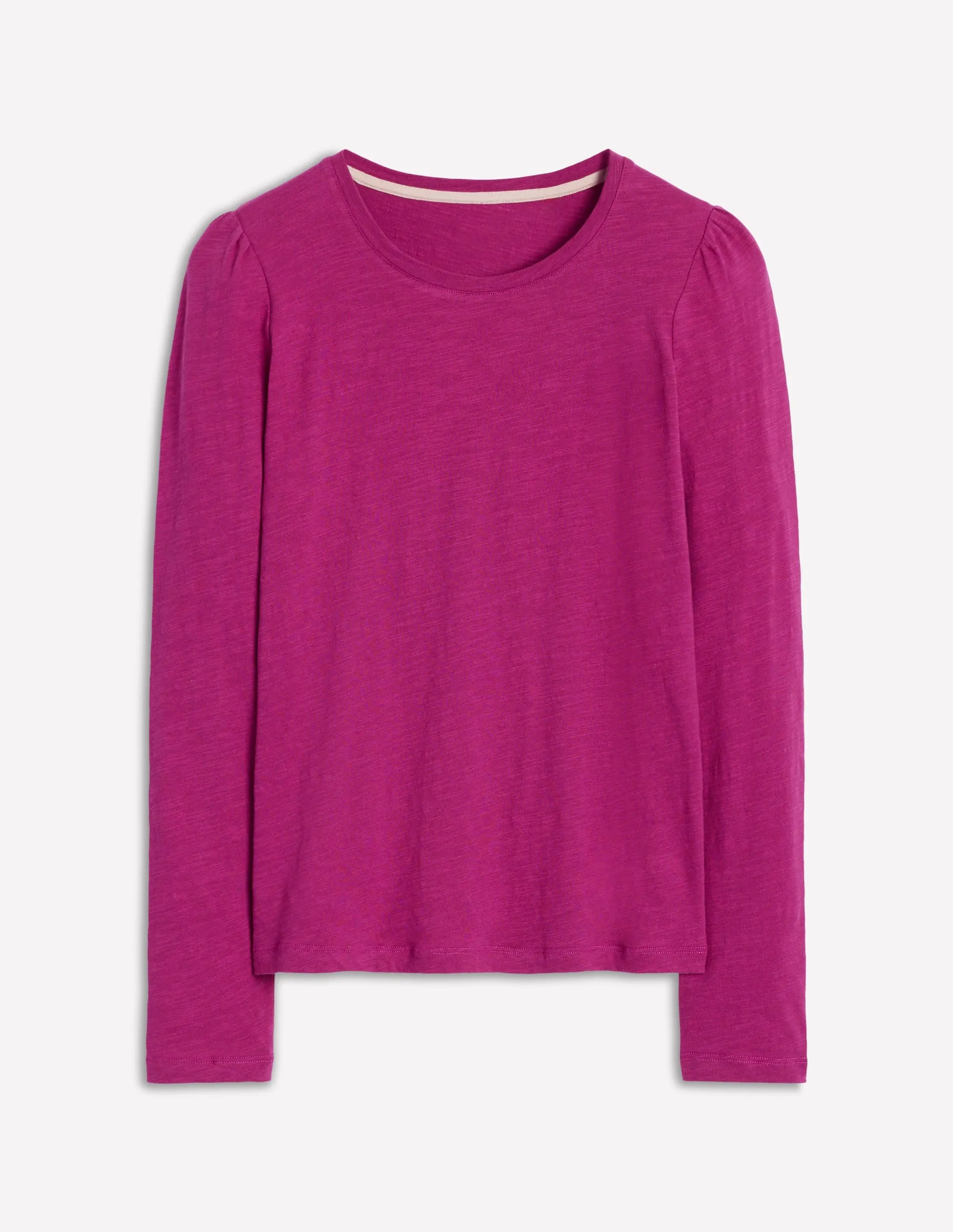 Cotton Crew Long Sleeve Top-Rich Magenta Wicking Inner Lining