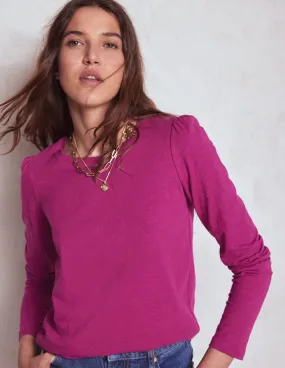 Cotton Crew Long Sleeve Top-Rich Magenta Long Sleeve Polo