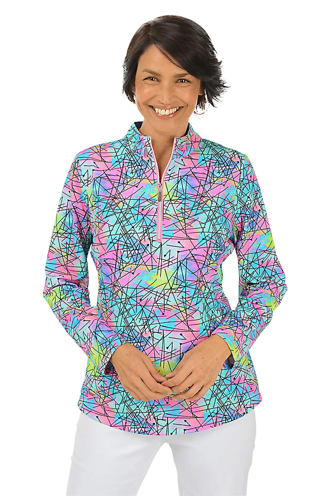 AntiPillingTechnology Anti Pill Surface Neon Scribble Cooling UPF50  Mock Neck Top