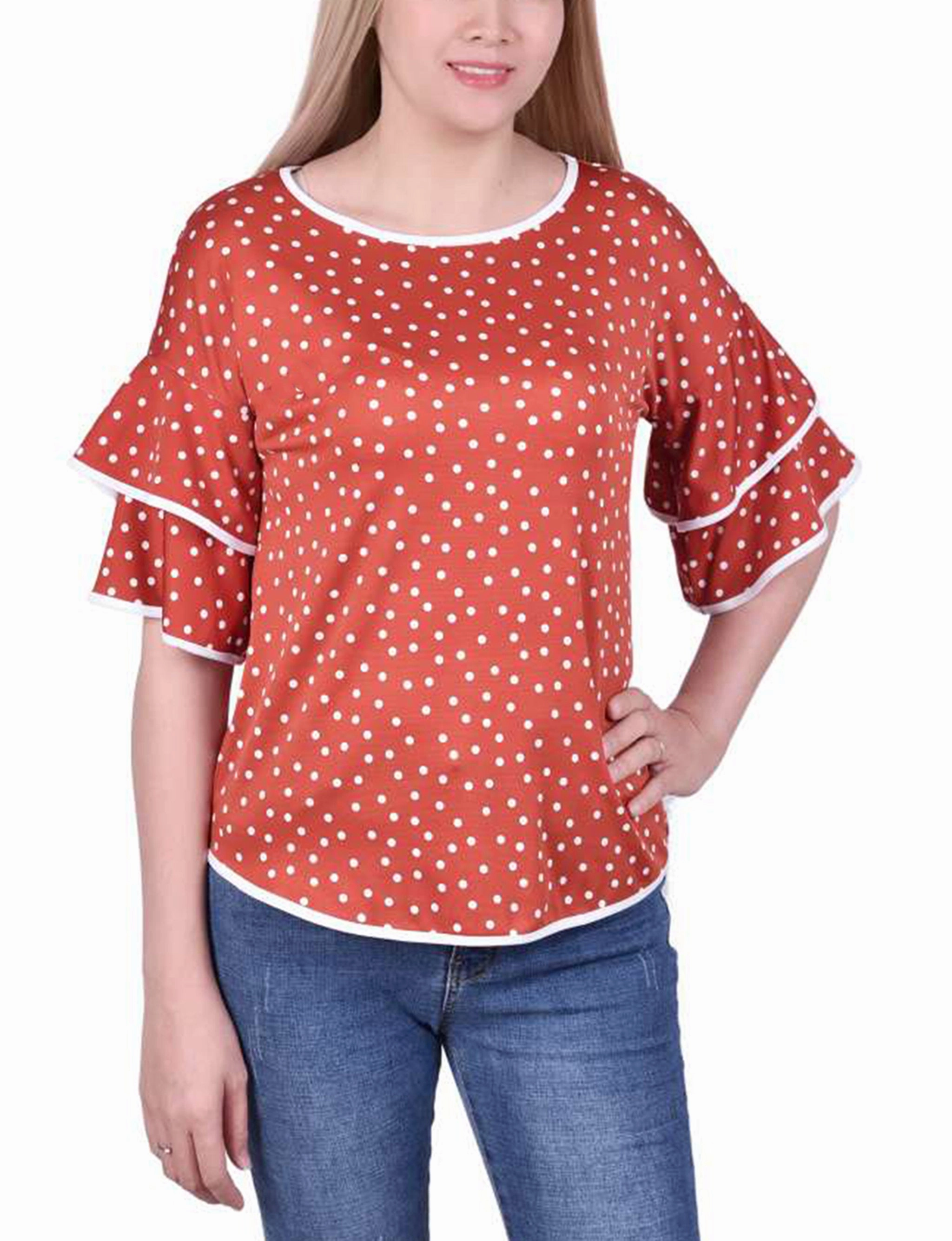 Double Layer Elbow Sleeve Top Curved Hem Design standard fit