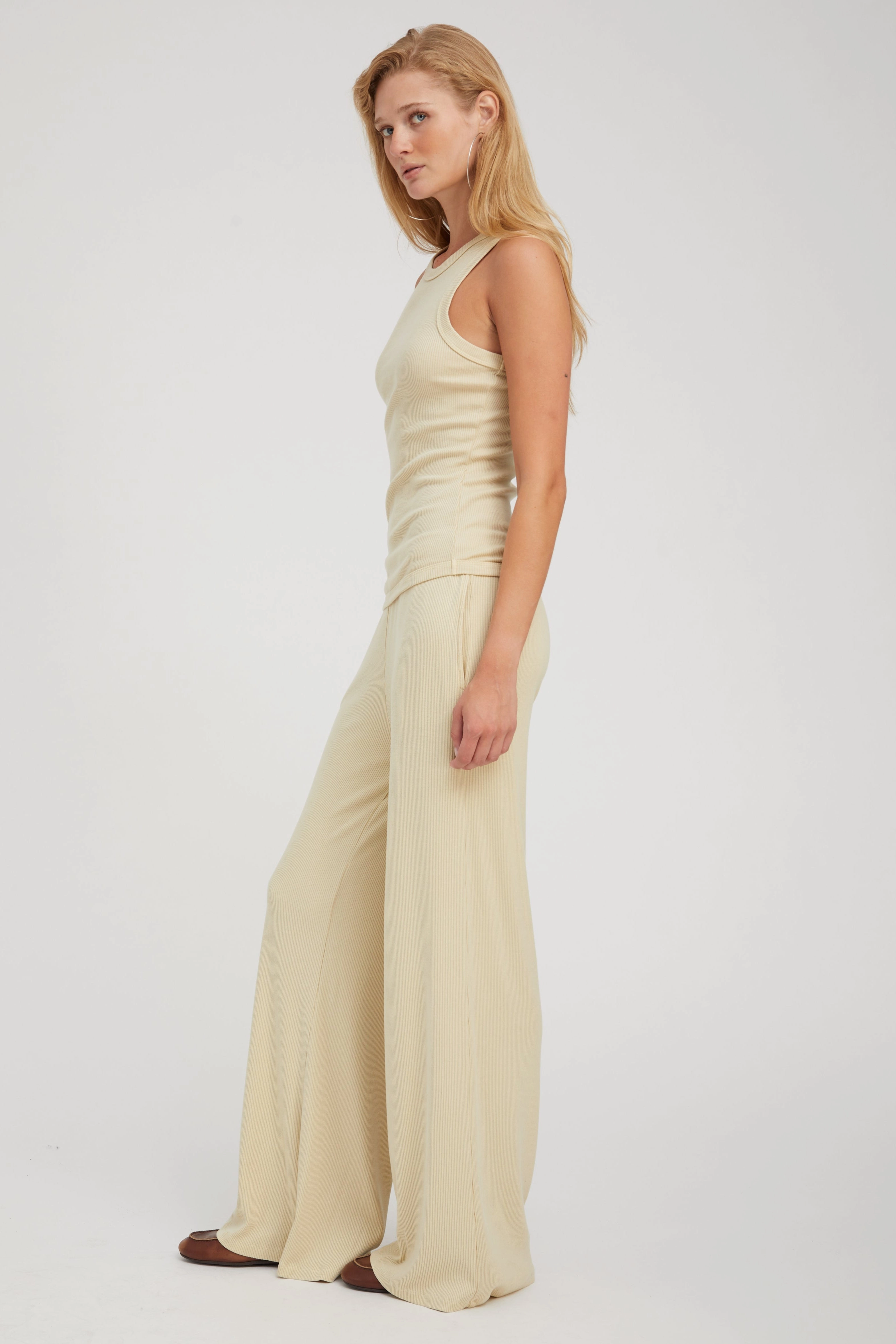 Friction Resistant Finish All Season Wear Fabric Pistachio Rib Racer Tank