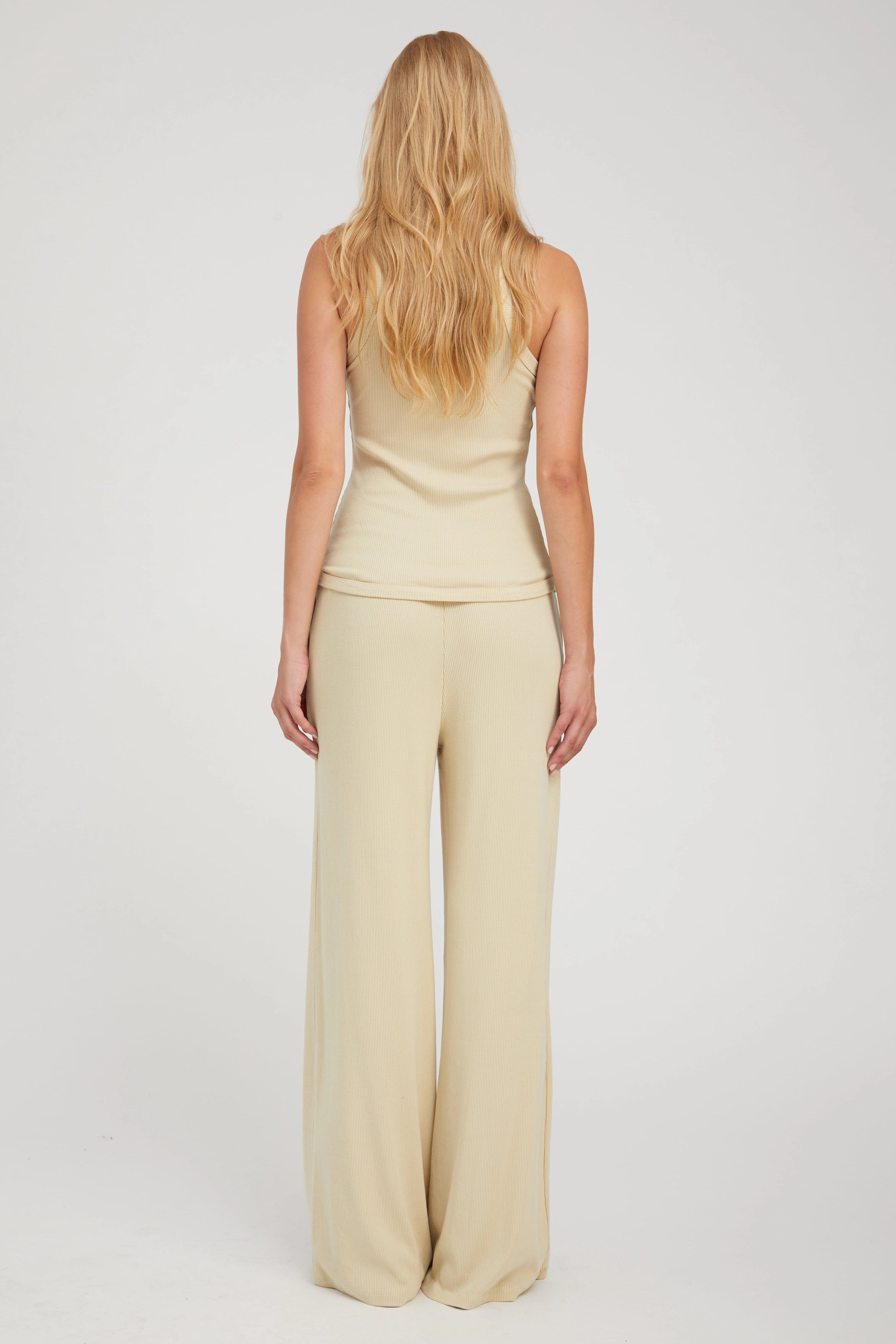 Pistachio Rib Racer Tank Structured Shoulder EasyCareMaterial