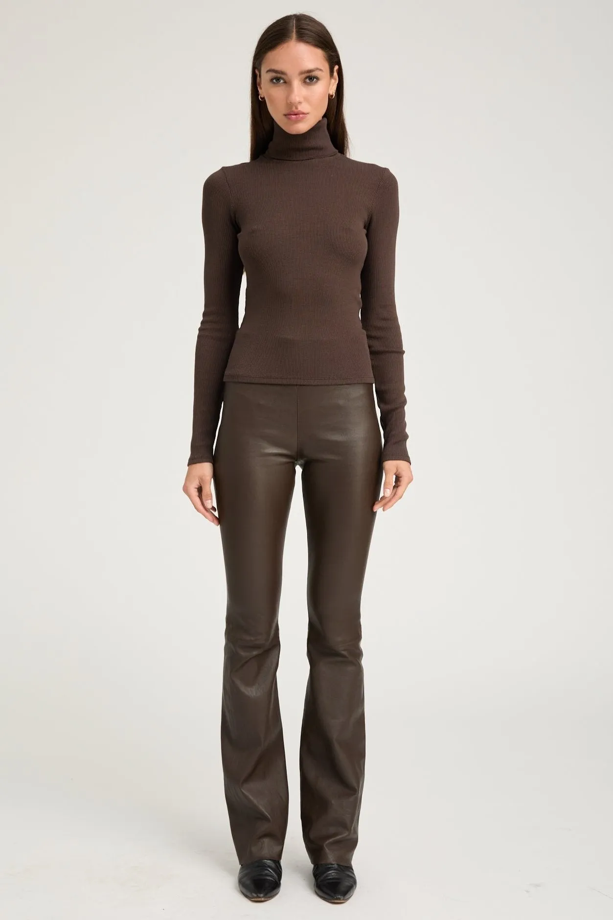 Flexible Cuffs Chocolate Rib Long Sleeve Turtleneck