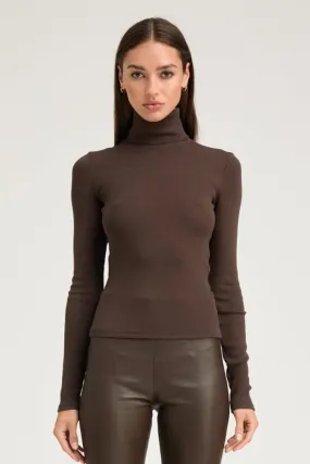 Minimalist Design Chocolate Rib Long Sleeve Turtleneck