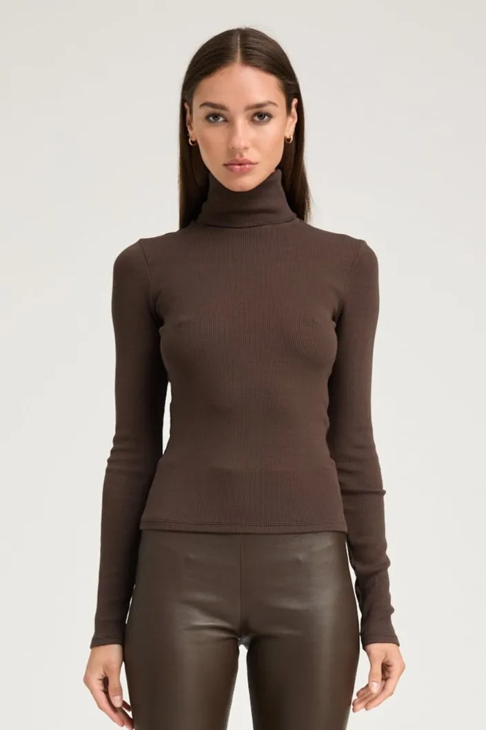 QuickRelease Closures 3D Spacer Fabric Chocolate Rib Long Sleeve Turtleneck