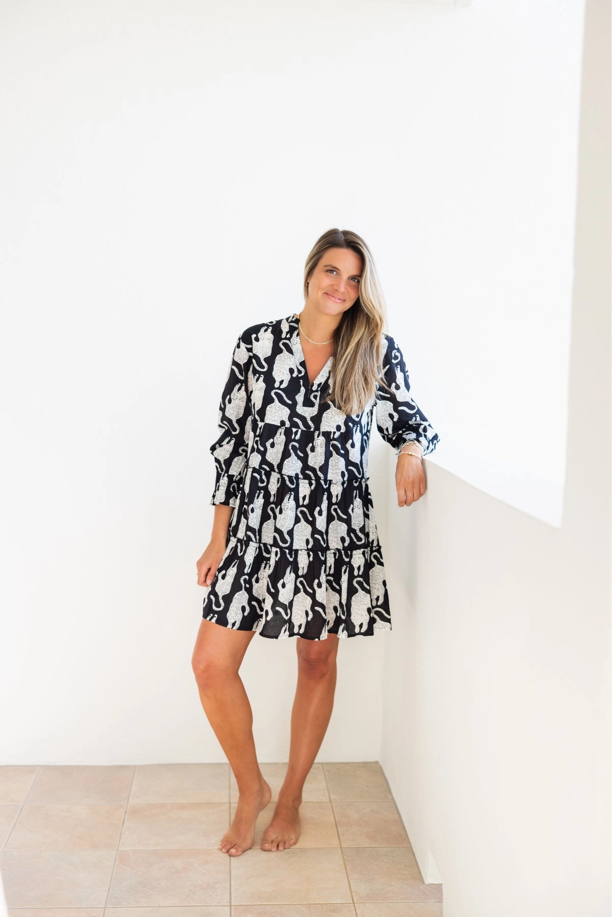 Pastel-Tone Semi Fit Dover Dress Black Tiger