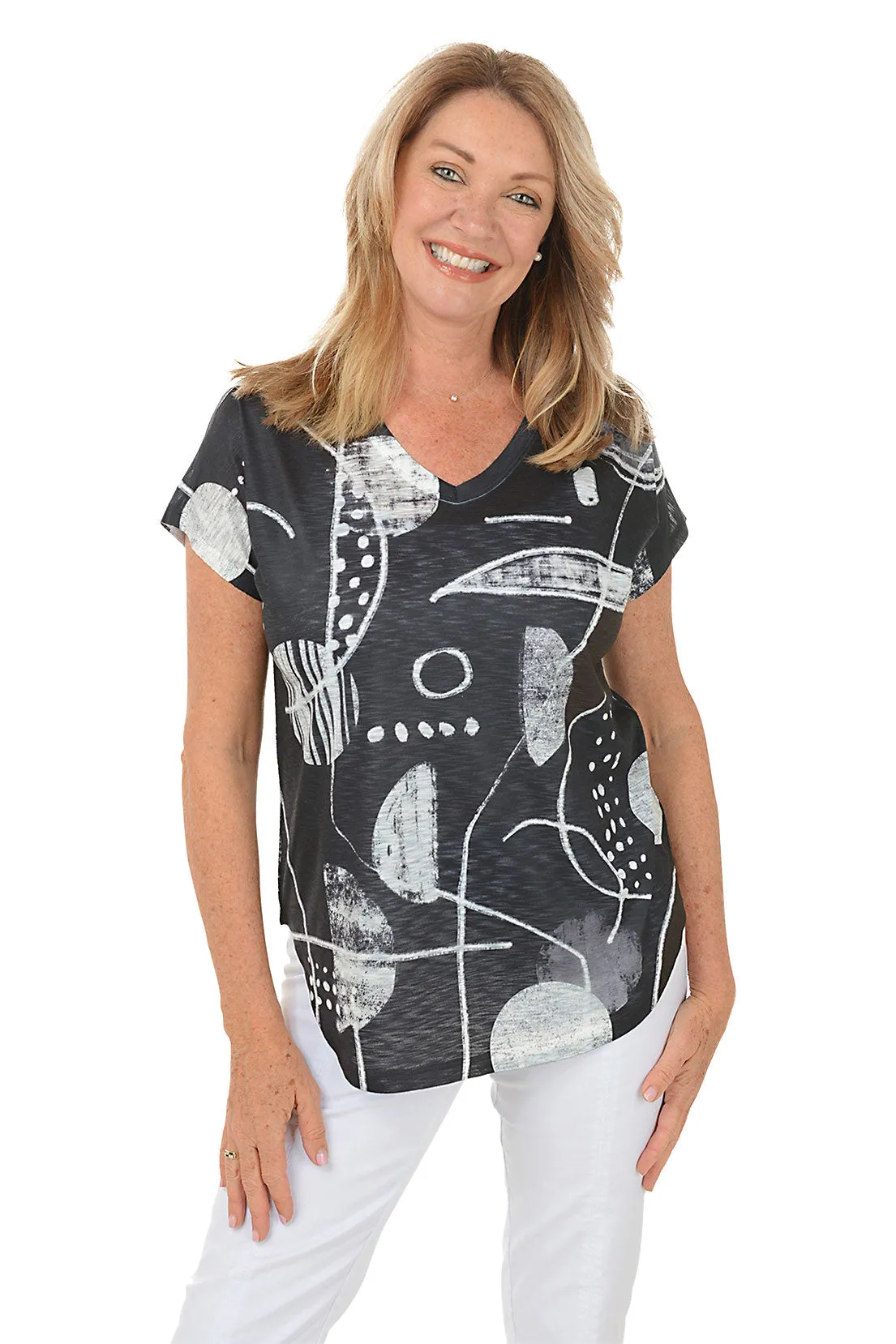 NoSlipGripperBand Loose Blouse Canvas Short Sleeve Slub Knit Top