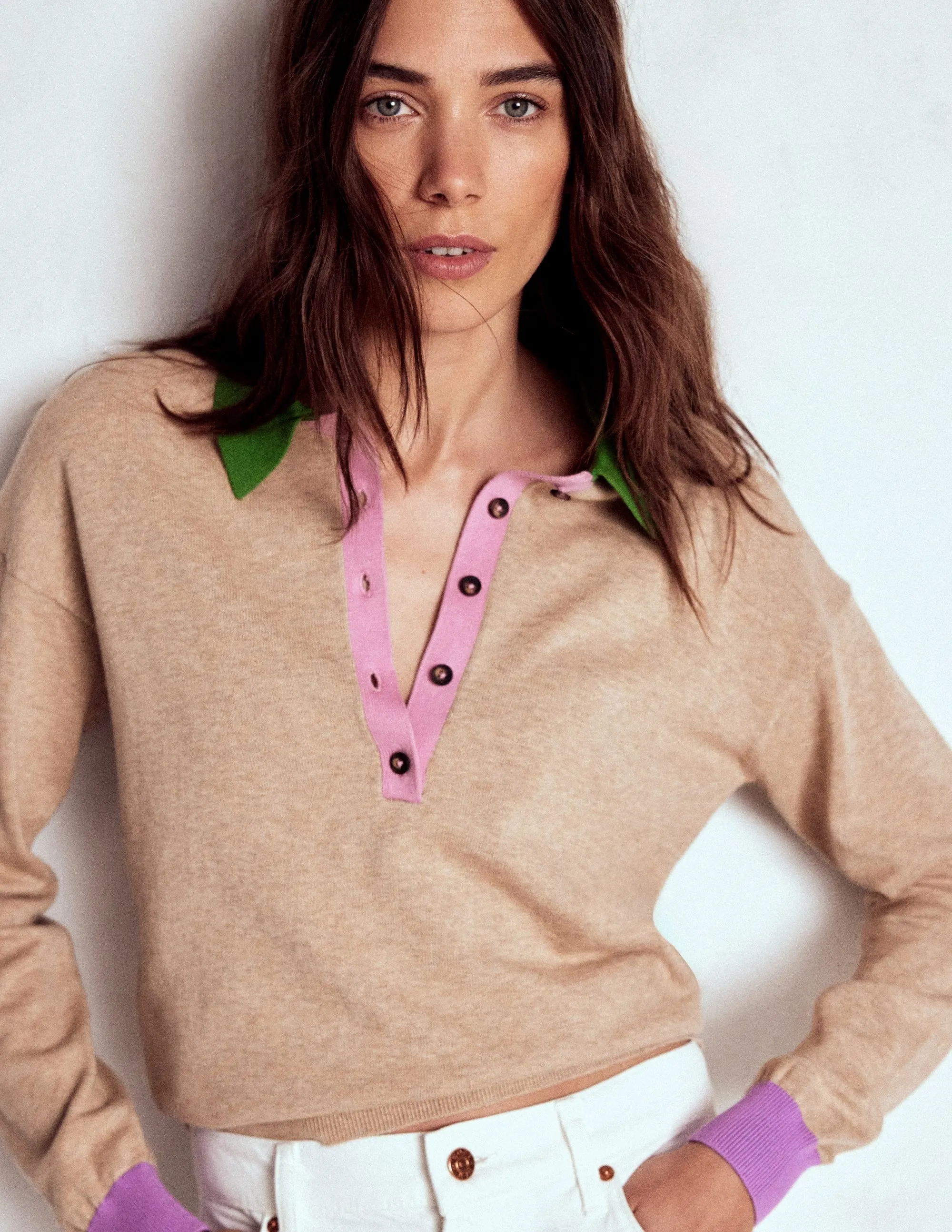 Natural Drape Odor Resistant Blend Lara Relaxed Cotton Henley Top-Chinchilla Melange