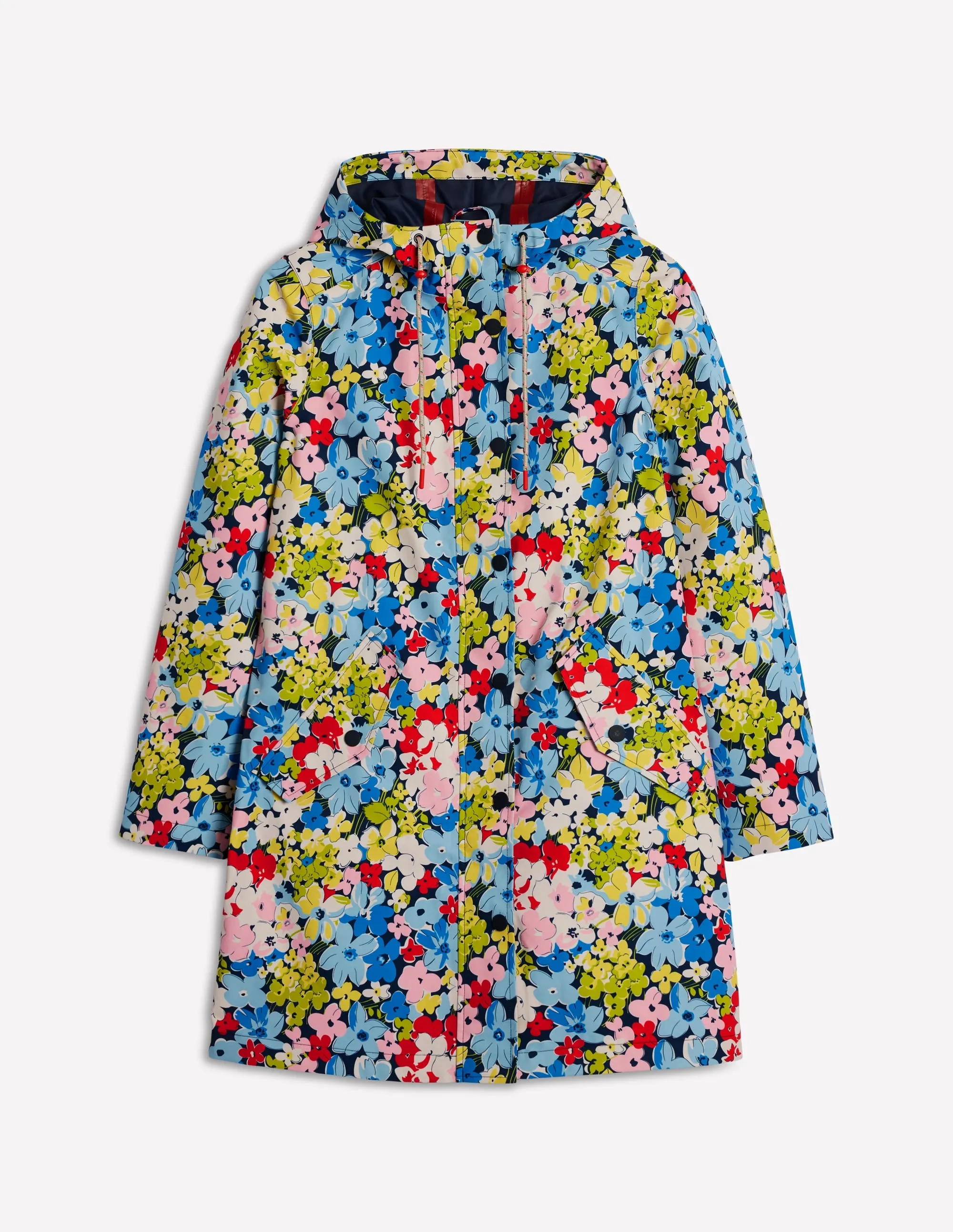 Gloss Free Texture Affordable Fashion Wells Waterproof Hooded Coat-Multi, Flowerbed Cluster