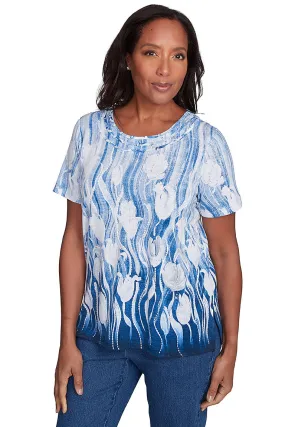 Lightweight pullover Flower Power Tulip Knotted Neck Top