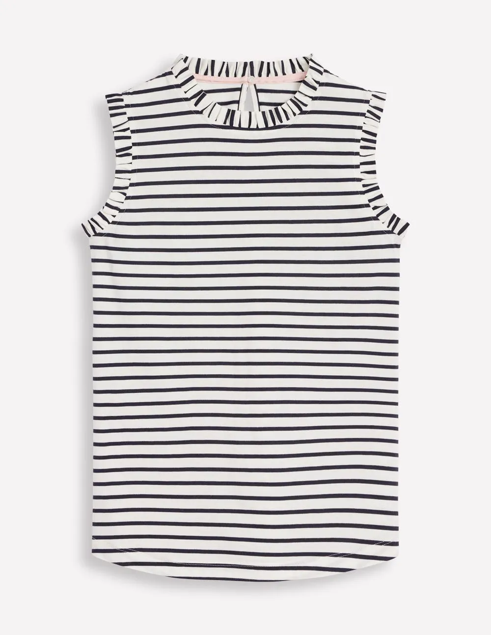 Supersoft Frill Detail Vest-Ivory, Navy Stripe EcoDyeProcess