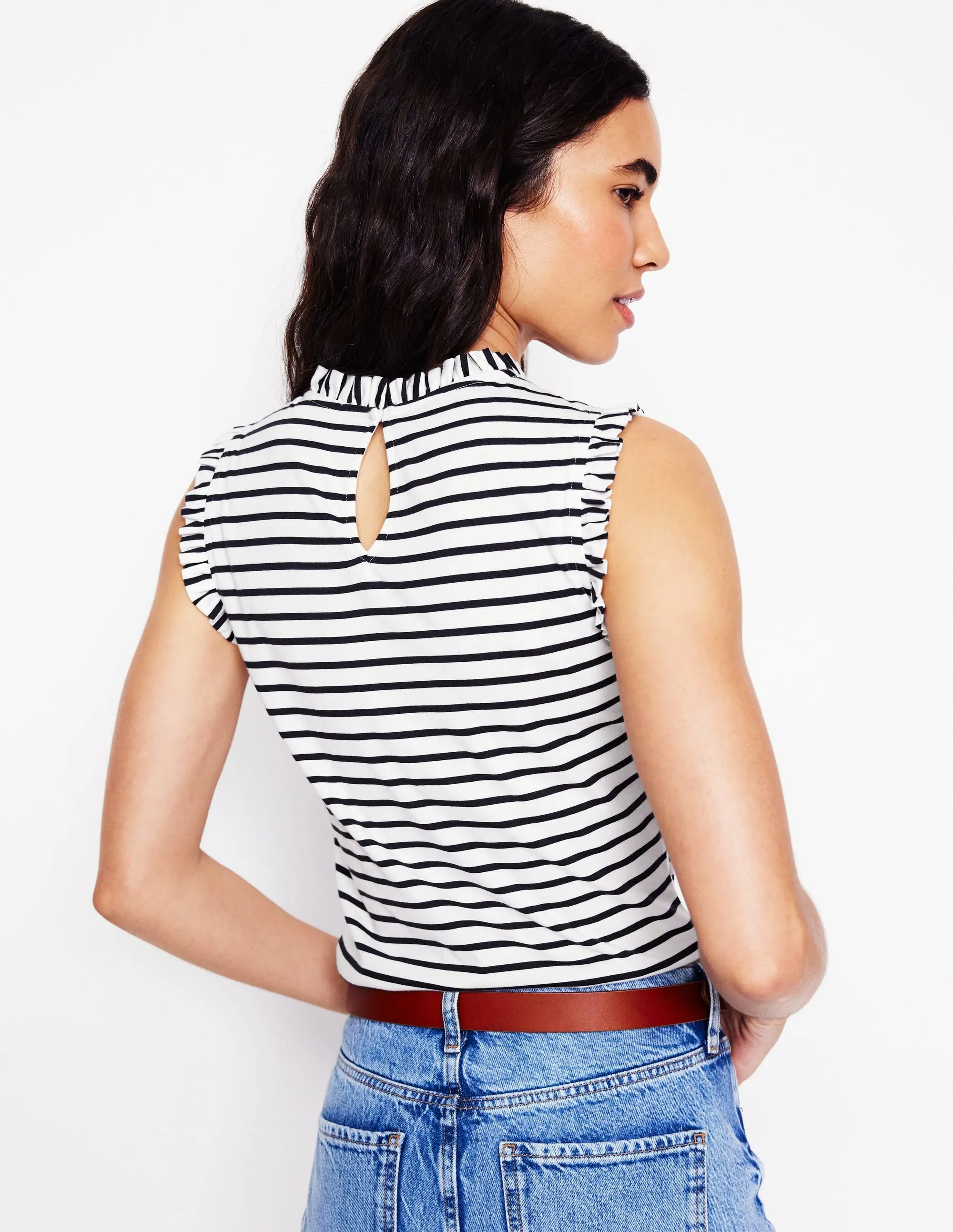 Supersoft Frill Detail Vest-Ivory, Navy Stripe RubberizedGrip