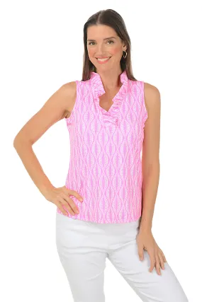 AdvancedAirflowChannels Adjustable Hem Pink Dot Your Eyes UPF50  Ruffle Sleeveless Top