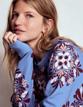 Reflective Trims Rosa Printed Sweatshirt-Soft Blue, Bloom Mosaic