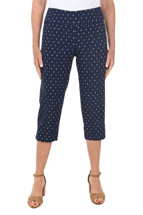 Relaxed Comfort Wear Casual Edge Navy Rainbow Dots Pull-On Crop Pant