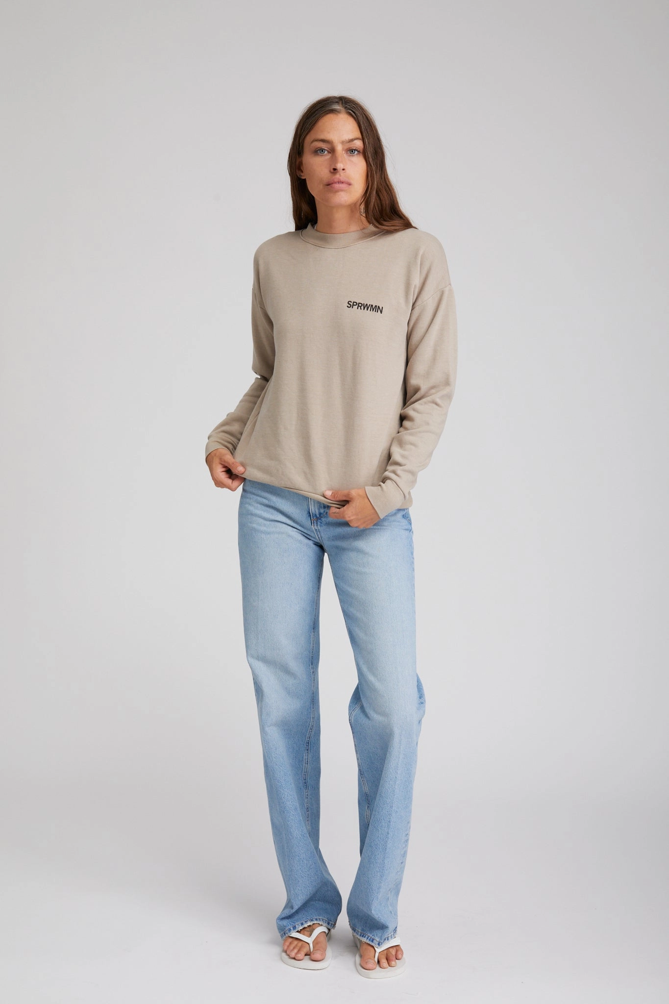 Yarn Dyed Pattern Cloth Taupe Logo Sweatshirt