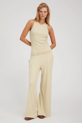 Pistachio Rib Wide Leg Pants Stylish Dress