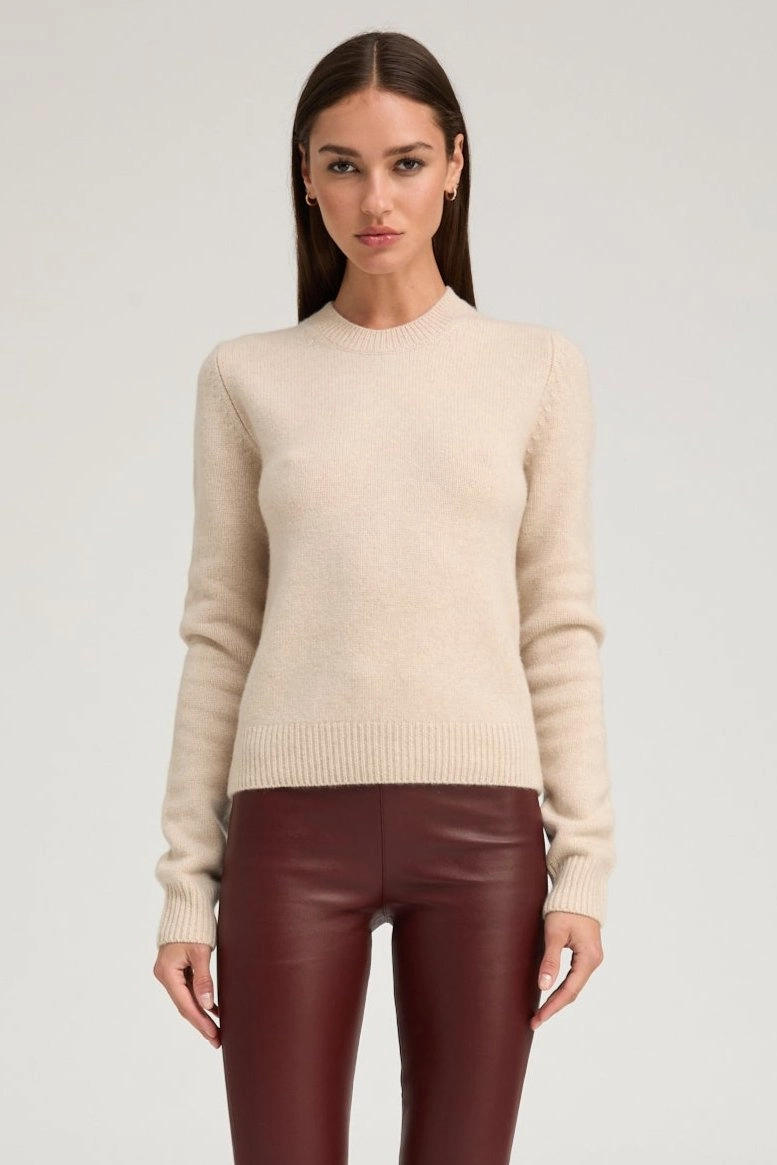 Laser Cut Edges Oat Cashmere Crewneck Sweater