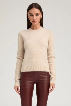 Laser Cut Edges Oat Cashmere Crewneck Sweater