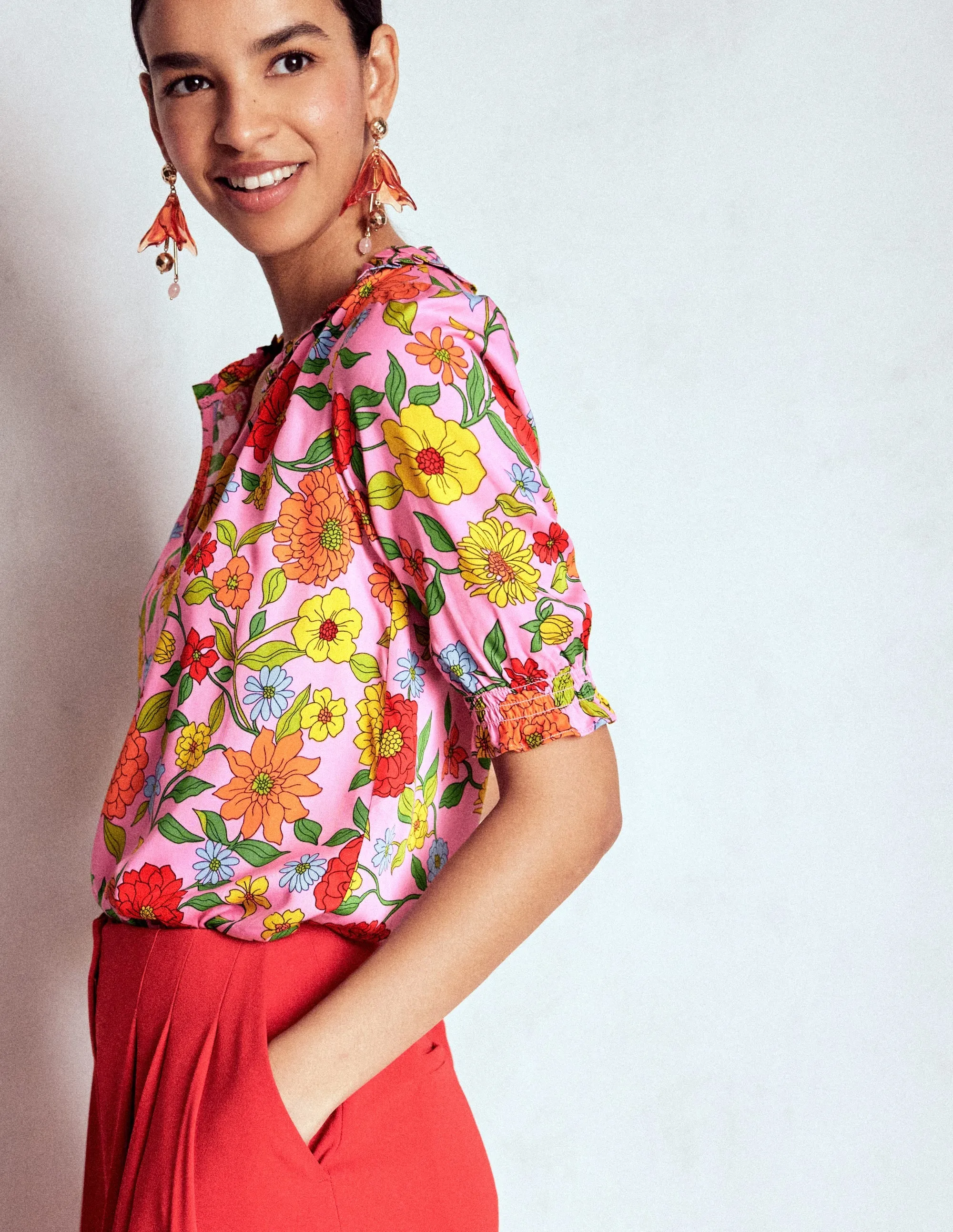 Ria Short Sleeve Top-Rose Bloom, Dahlia Trial Relaxed Fit Shirt