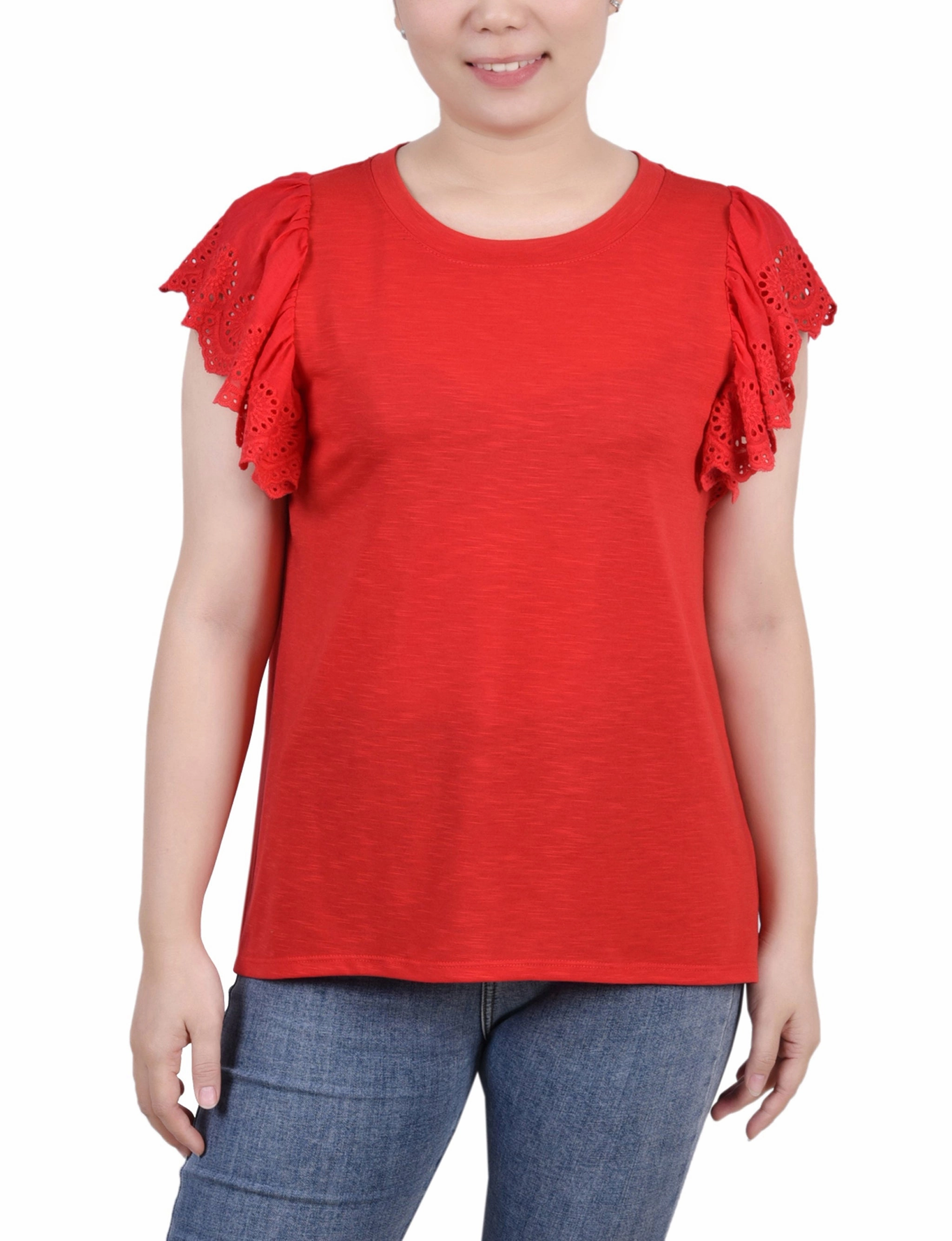 Bamboo Fiber Fabric Flutter Sleeve Slub Knit Top