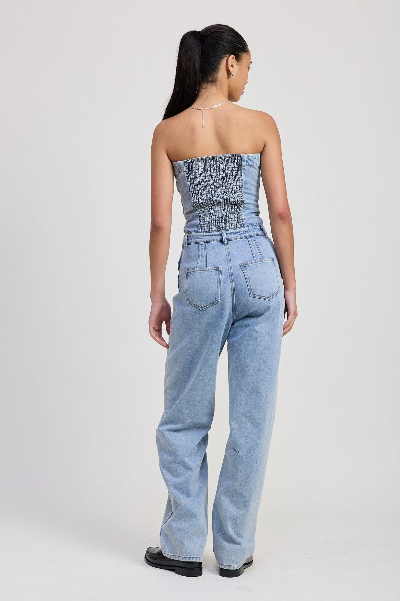 SOPHIA STRAPLESS DENIM JUMPSUIT Quick Dry Technology Daily Clothing