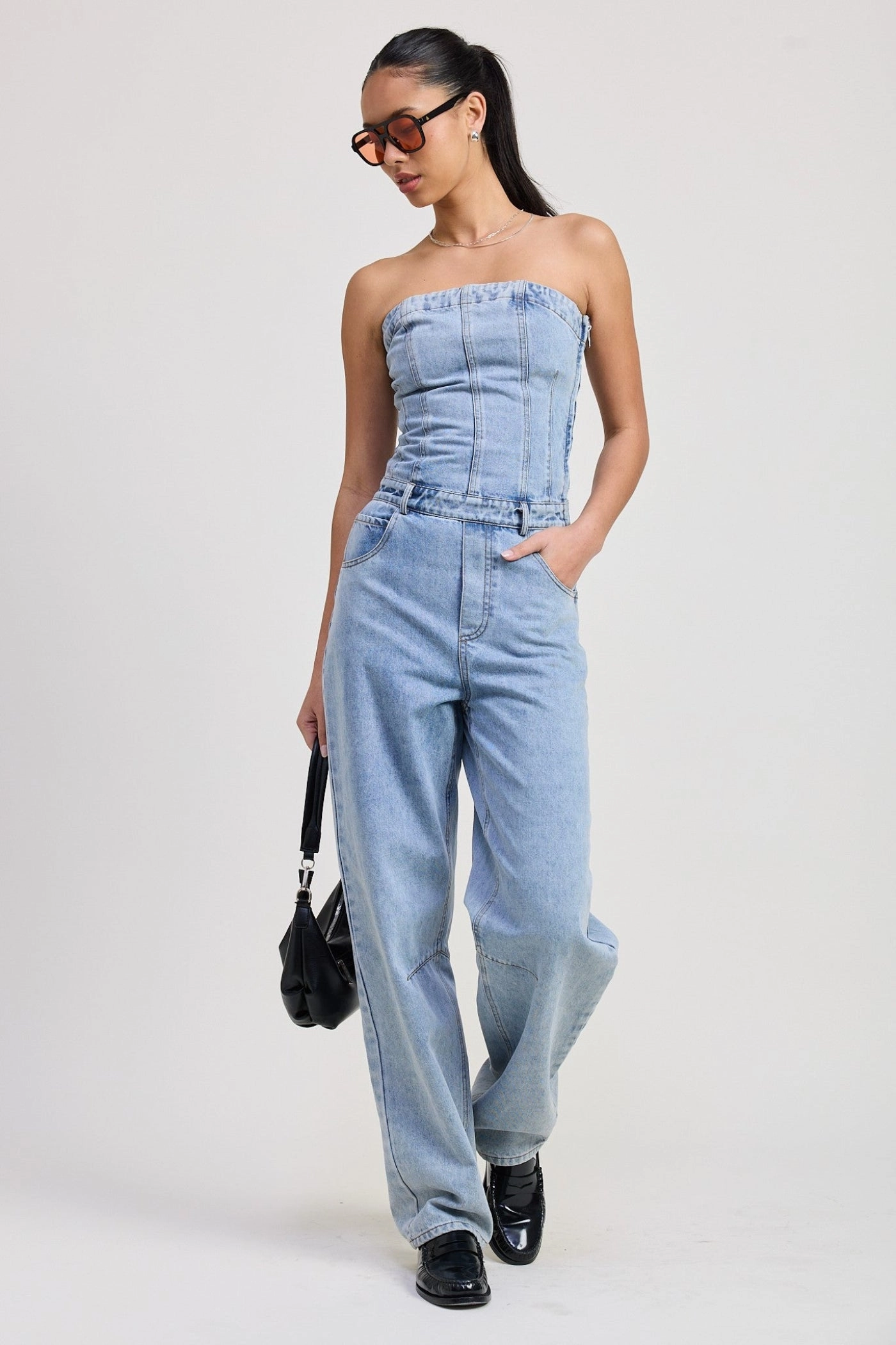 No Fuss Wear SOPHIA STRAPLESS DENIM JUMPSUIT