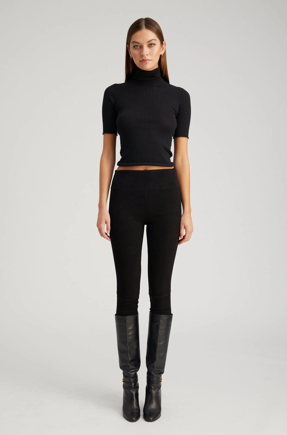 Black Suede Crop Casual Fit Wear