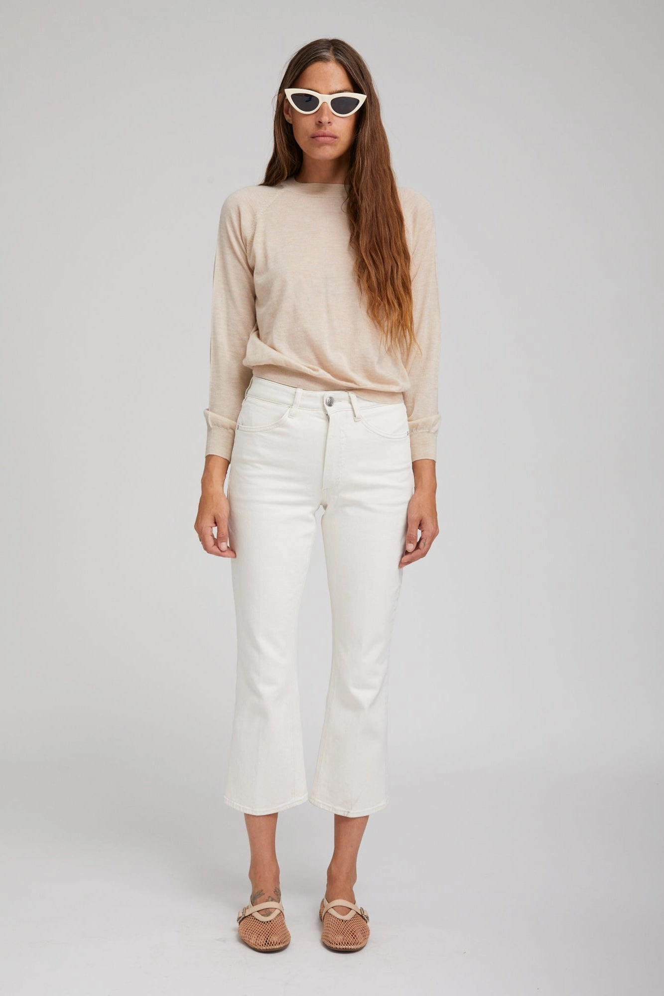 Earhart Off White Crop Denim Buttery Soft Feel DropShoulderConstruction