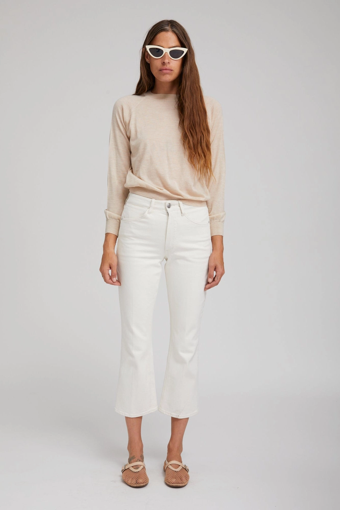 Hybrid Fabric Blend Earhart Off White Crop Denim