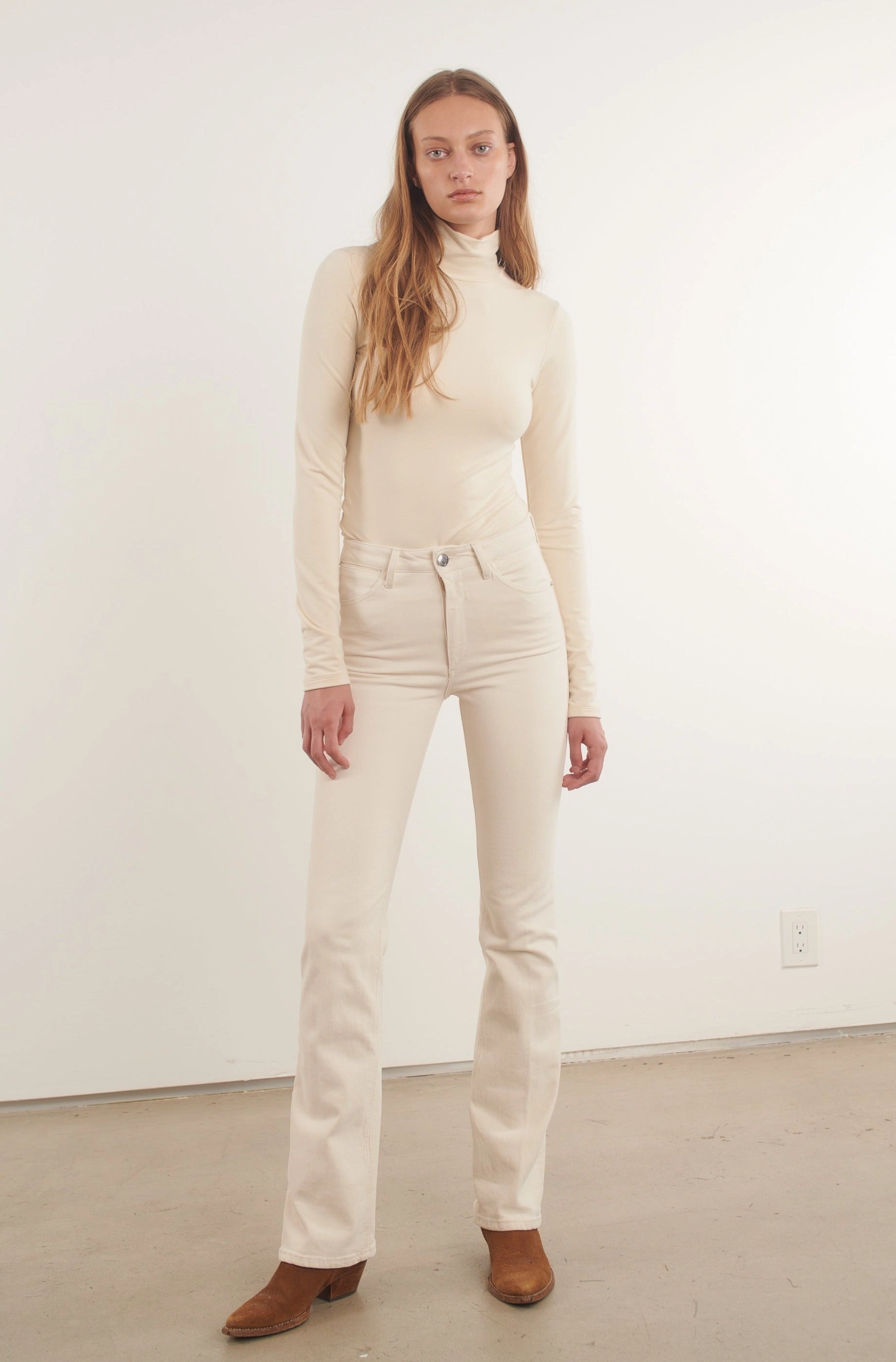 Earhart Off White Micro Flare Denim Airy Mesh Lining