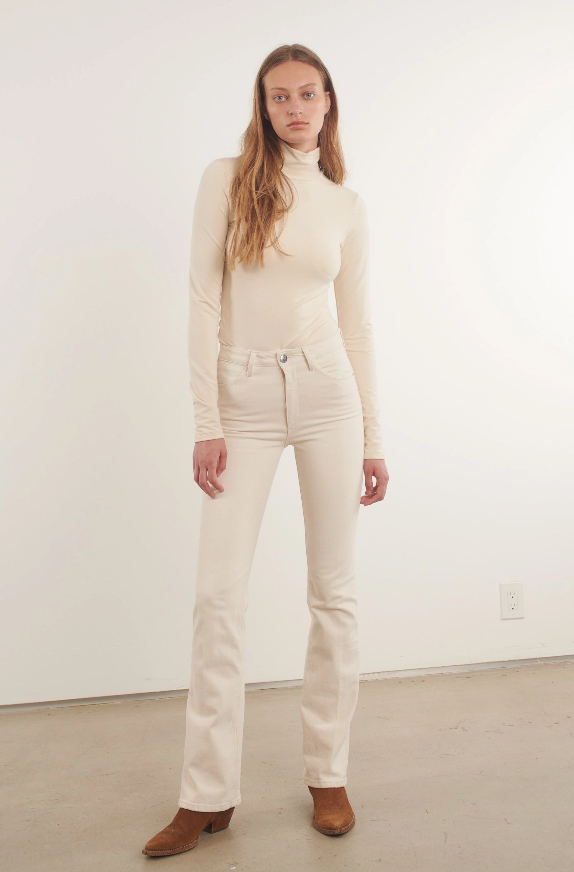 Earhart Off White Micro Flare Denim Sporty Tee ContrastPlacket