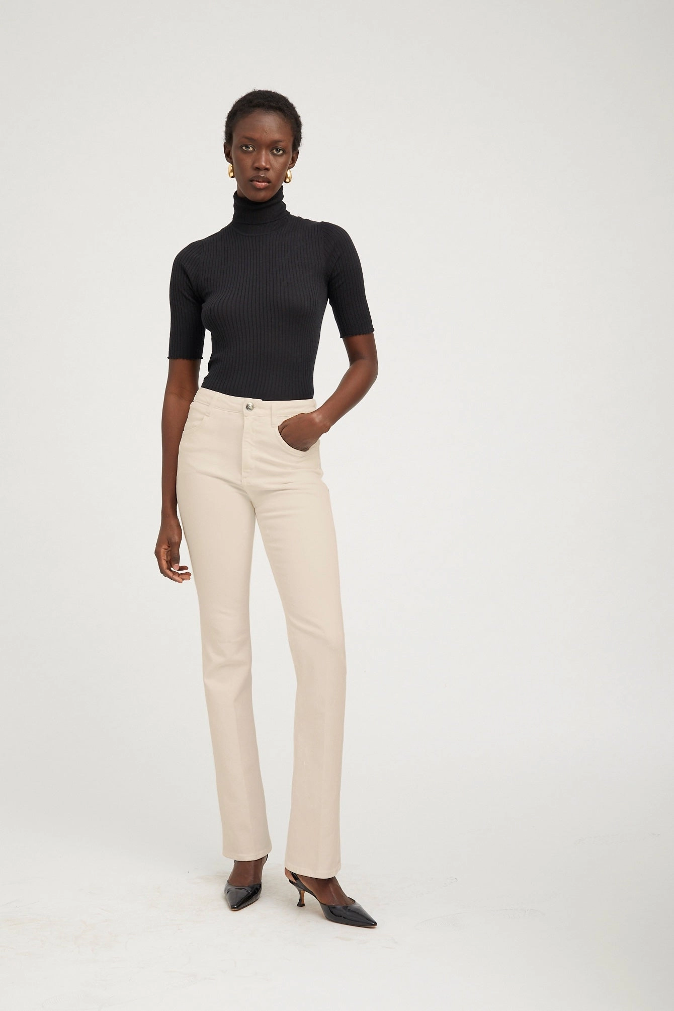 Earhart Off White Micro Flare Denim SoftInteriorLining