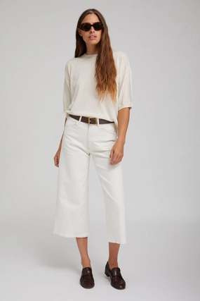 Earhart White Denim Culotte Pants SlimFitAdaptation