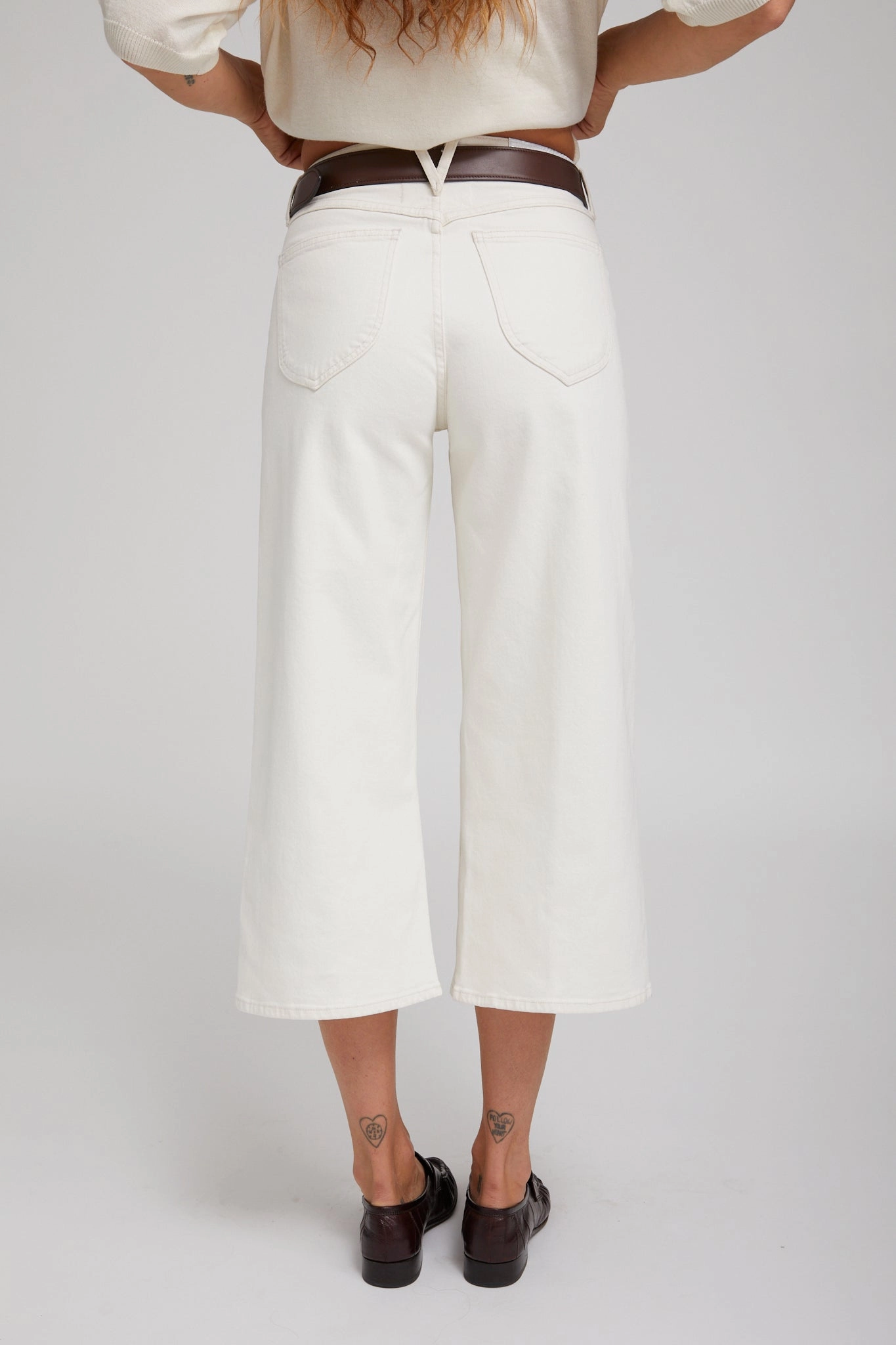 Soft Blended Fabric Earhart White Denim Culotte Pants