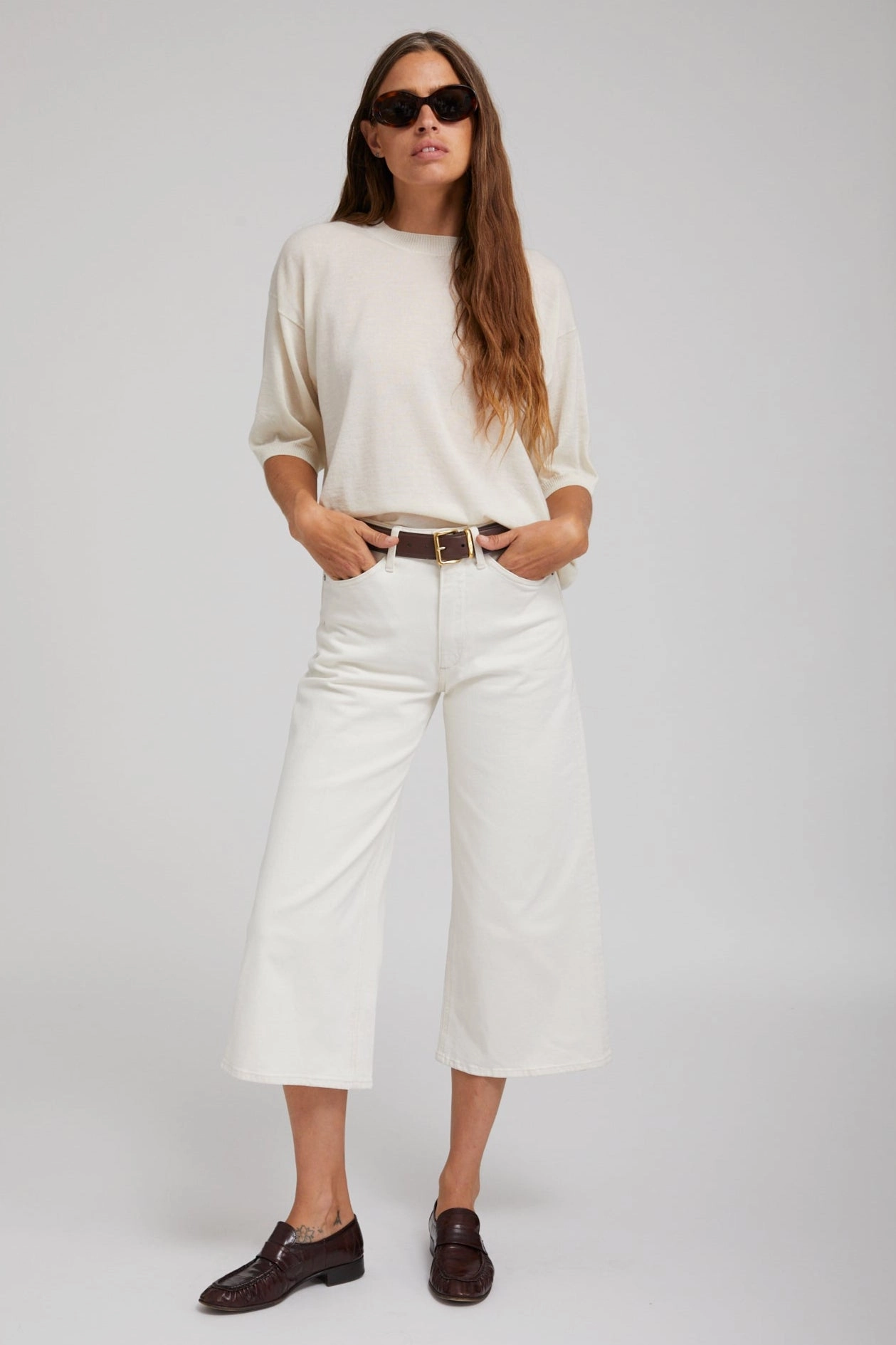 Earhart White Denim Culotte Pants Winter Layer