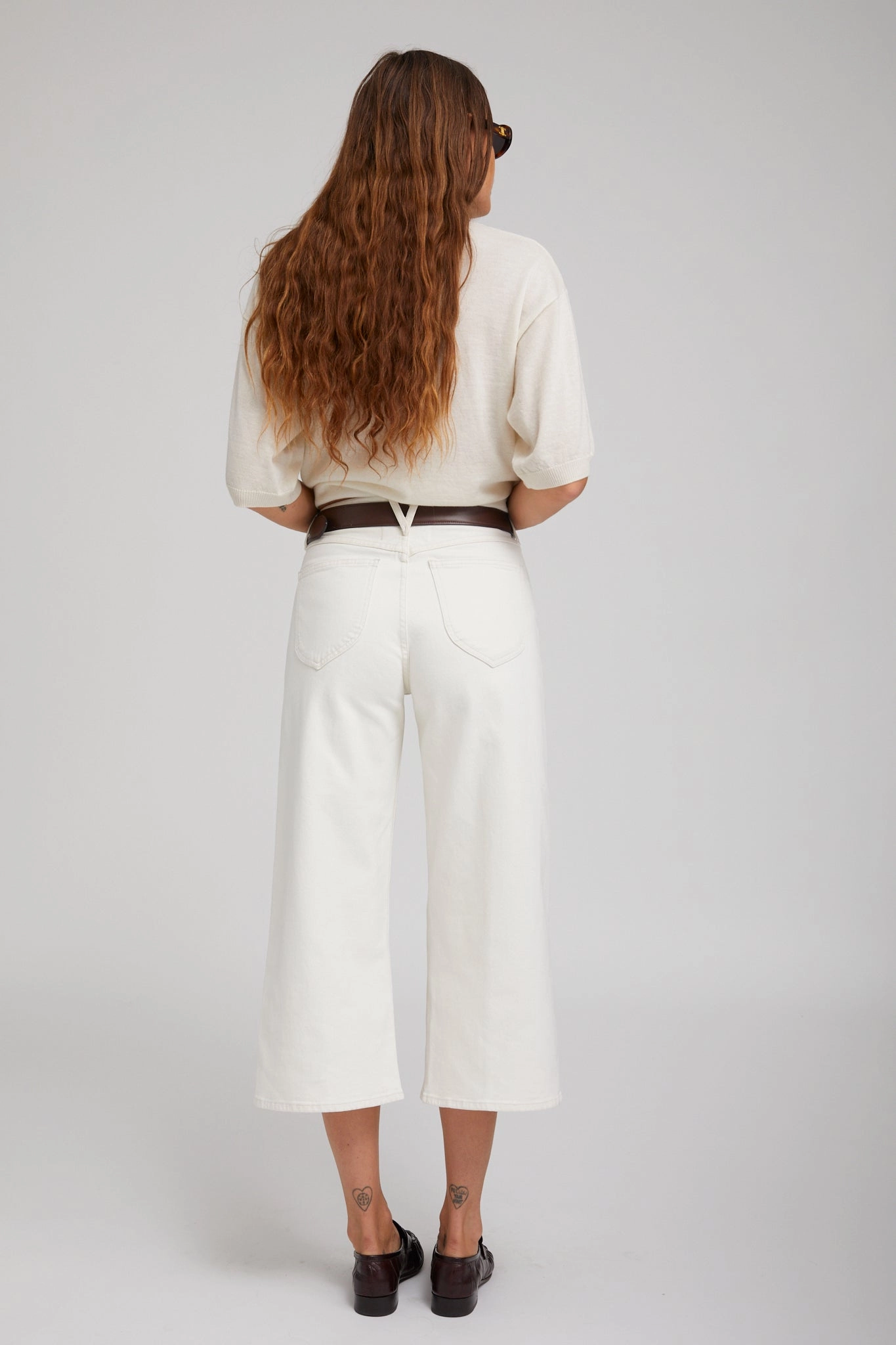 Durable Double Stitching FlexibleLayeredConstruction Earhart White Denim Culotte Pants