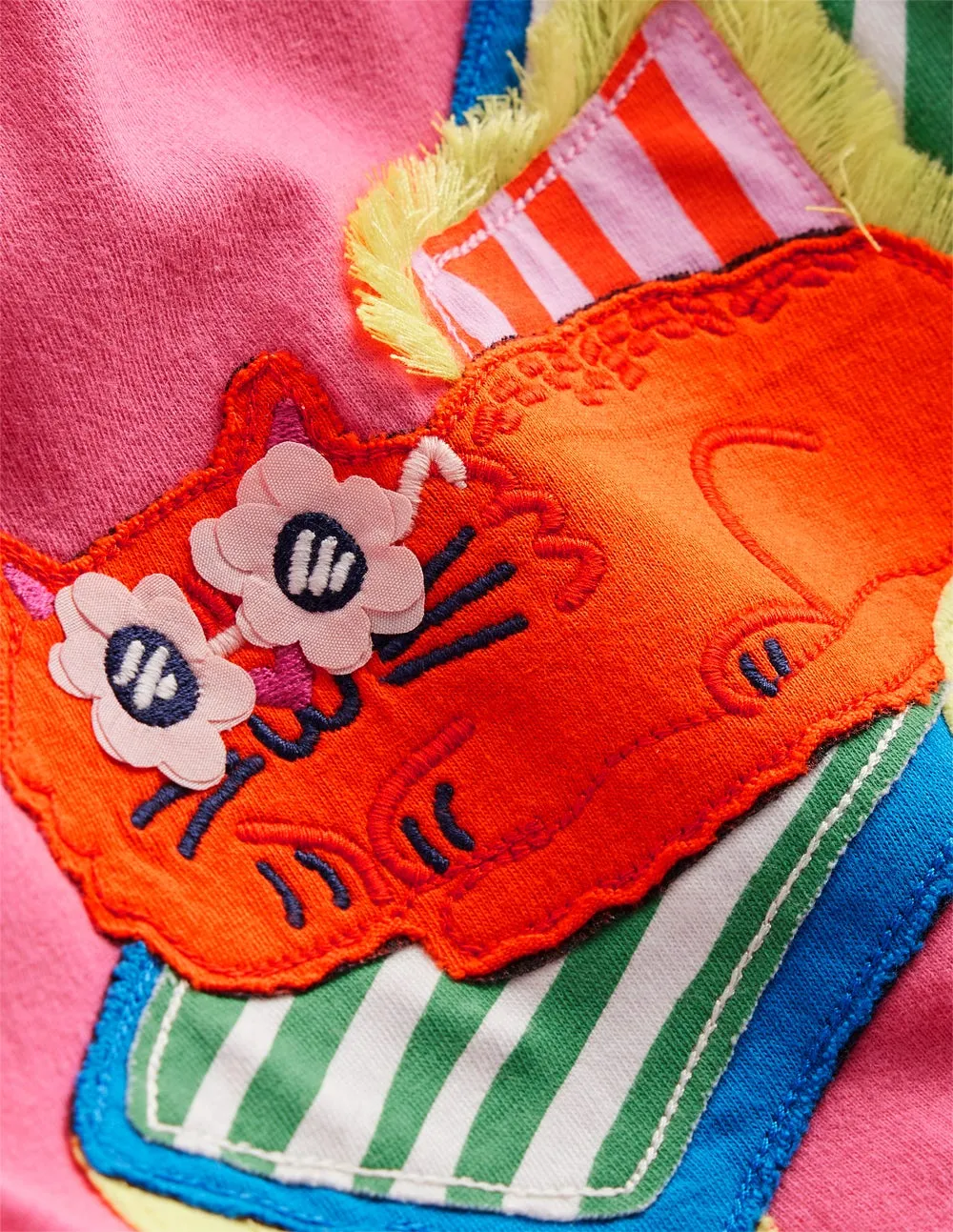 insulated Short Sleeve Appliqu T-shirt-Rose Petal Pink Cat