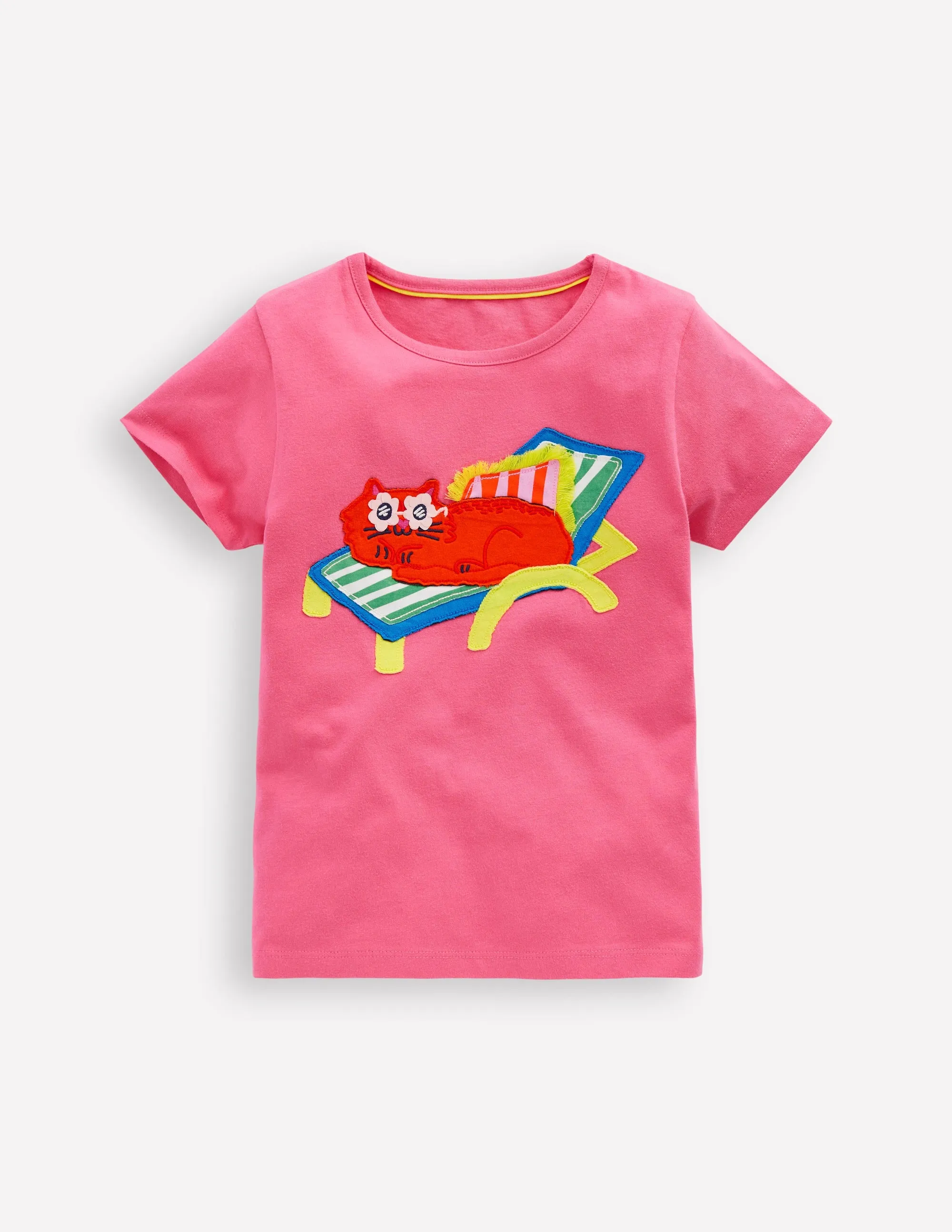 Soft and Relaxed Short Sleeve Appliqu T-shirt-Rose Petal Pink Cat