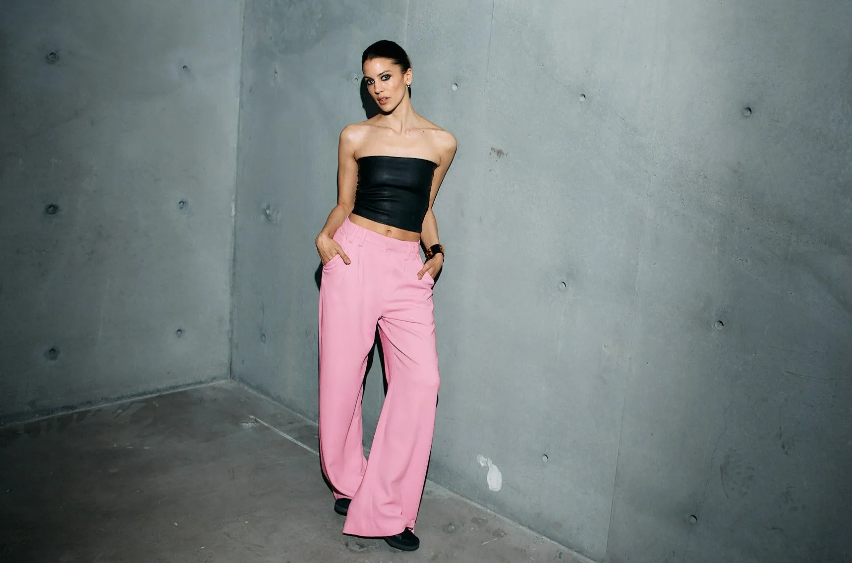 Rose Crepe Pleated Trousers Yoga Ready