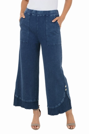 Mineral Wash Pleated Hem Pant Sleek Design Easy Stretch