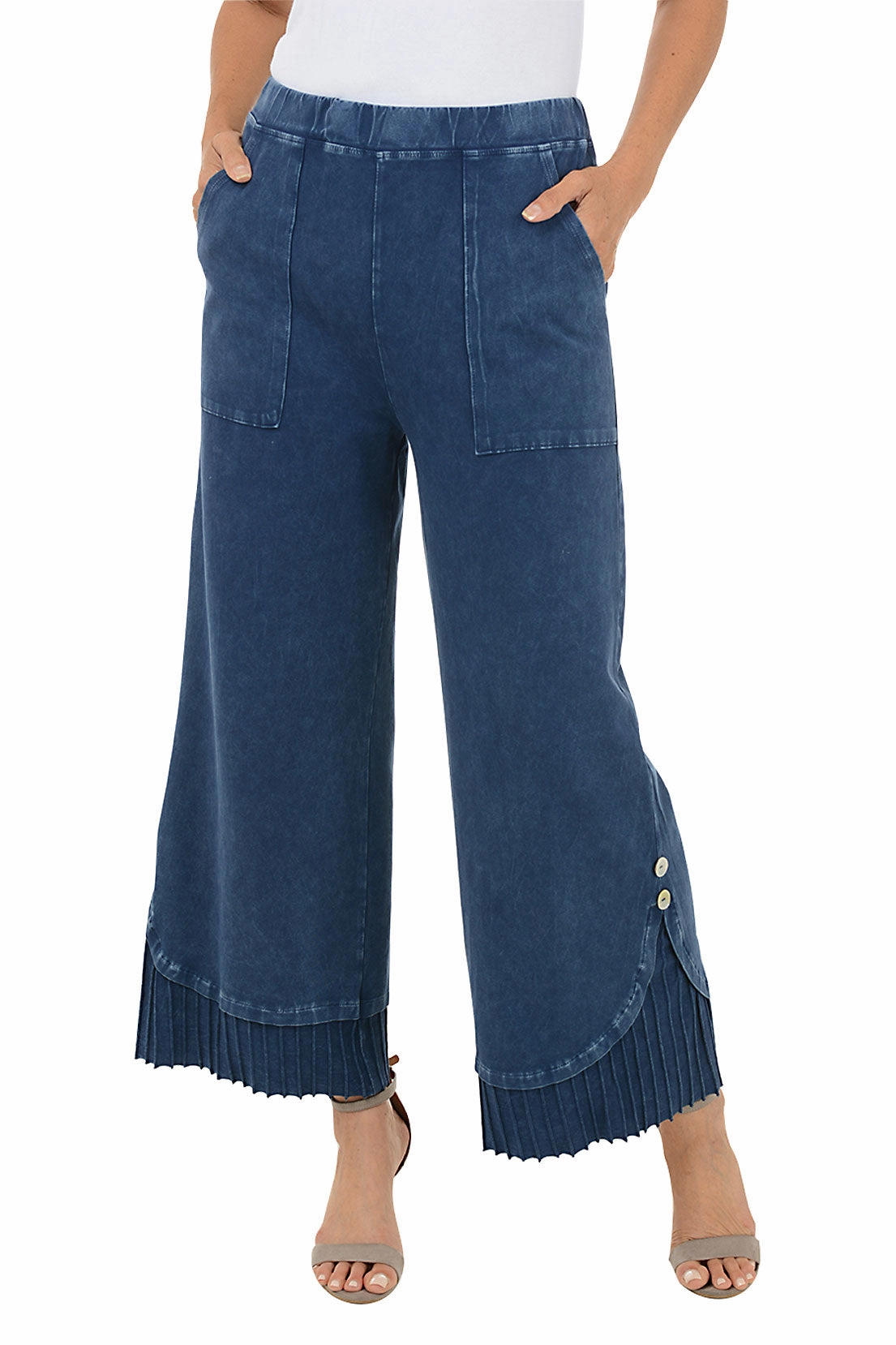 Mineral Wash Pleated Hem Pant Sleek Design Easy Stretch