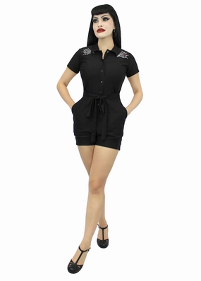 Stretchy Spiderweb Black Romper With Belt #E-SWBR Warm Day Outfit Durable Material