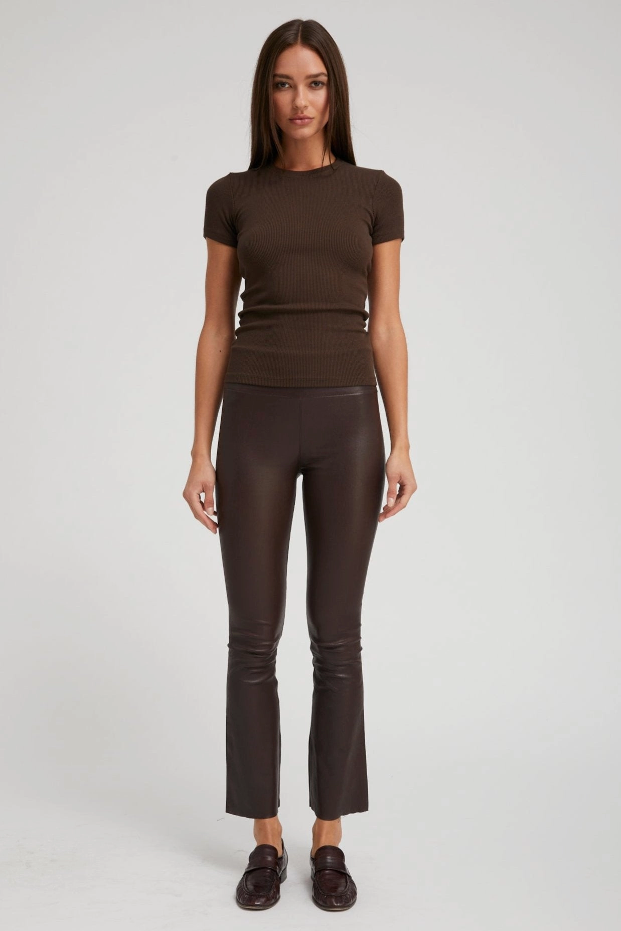 Dark Chocolate Leather Ankle Flare Fit For All Day Refined fit